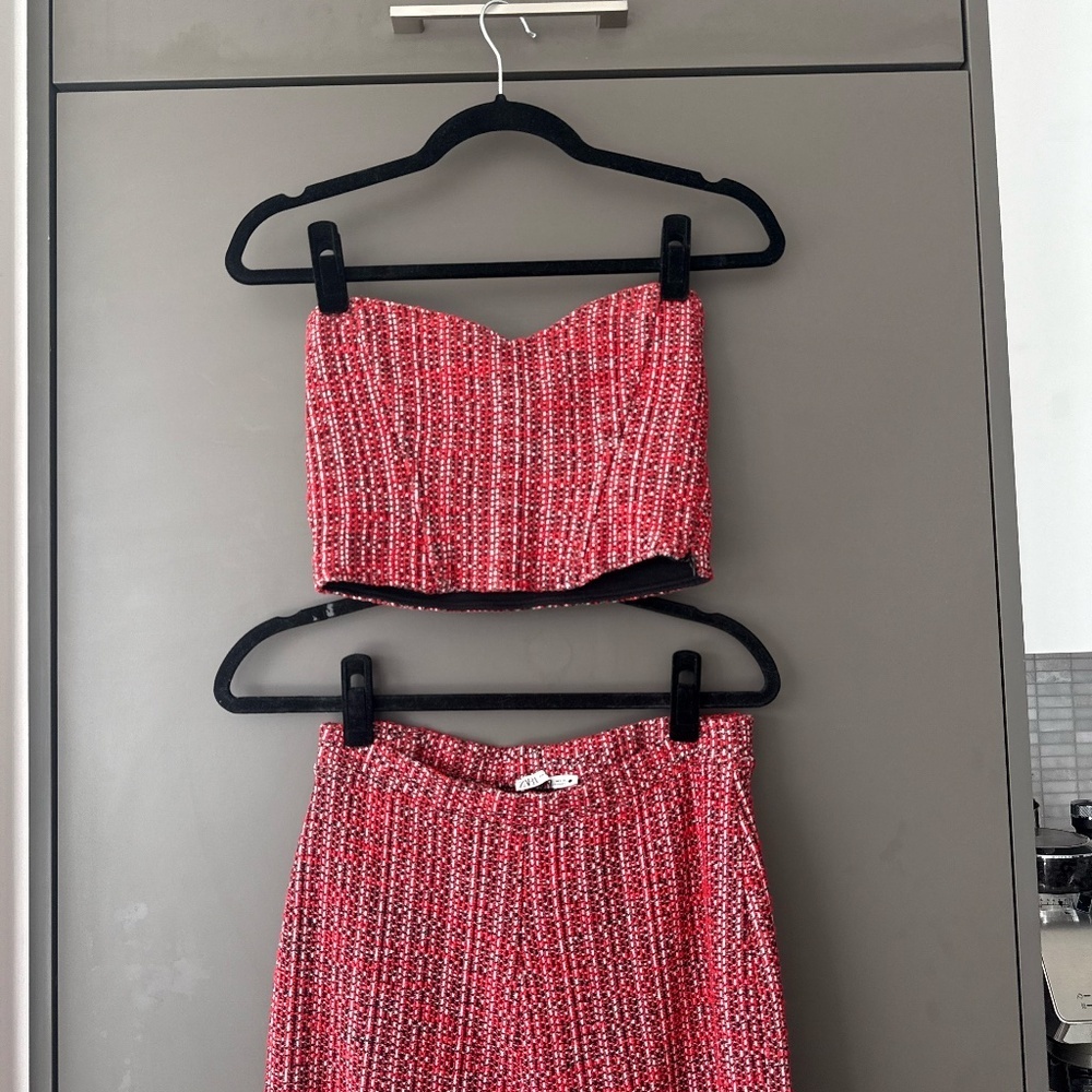 Textured Tweed Strapless Corset Top + Matching Pants Set (Size S) Matching Set - Picture 8 of 16